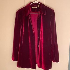 SOLD raspberry maroon velvet shirt jacket from Amanda Smith